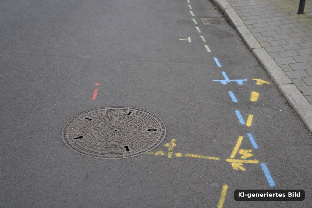 Eine typische Vermessungssituation auf einer Straße.